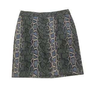 LOFT Blue, Dark Green Snakeskin Print / Animal Print Pencil Skirt Lined, 12